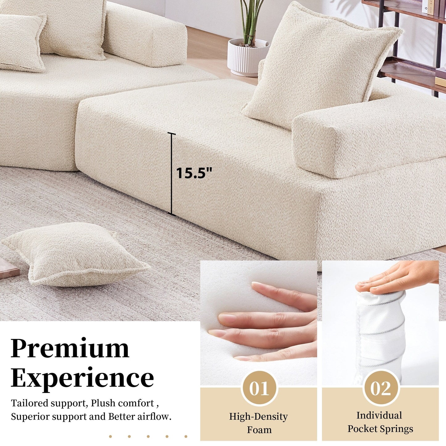 Modern Floor Couch Convertible Compressed Couch, Special-Shaped Frame for Oversized Modular U Shaped Sectional Sofa