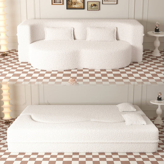 Modern Floor Sofa with 2 Pillows Foam-Filled Sleeper Sofa Bed