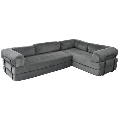Modular L-Shaped Corduroy Sofa Bed Convertible Sectional 4-Seat Sofa with Wedge Cushions For Living Room Apartment