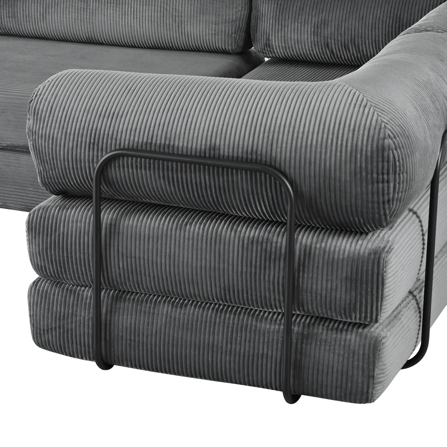 Modular L-Shaped Corduroy Sofa Bed Convertible Sectional 4-Seat Sofa with Wedge Cushions For Living Room Apartment