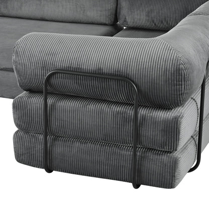 Modular L-Shaped Corduroy Sofa Bed Convertible Sectional 4-Seat Sofa with Wedge Cushions For Living Room Apartment