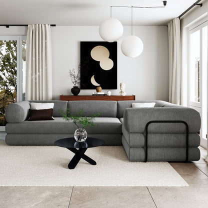 Modular L-Shaped Corduroy Sofa Bed Convertible Sectional 4-Seat Sofa with Wedge Cushions For Living Room Apartment