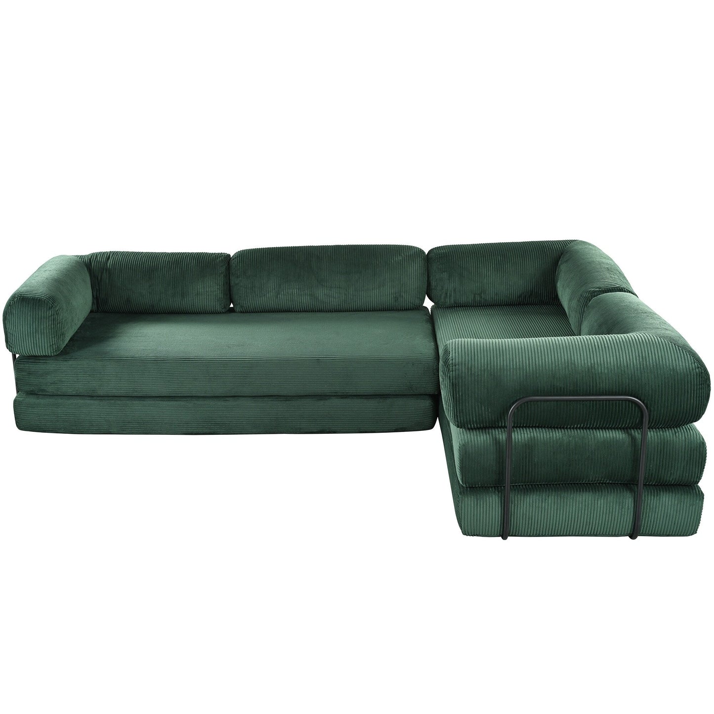 Modular L-Shaped Corduroy Sofa Bed Convertible Sectional 4-Seat Sofa with Wedge Cushions For Living Room Apartment
