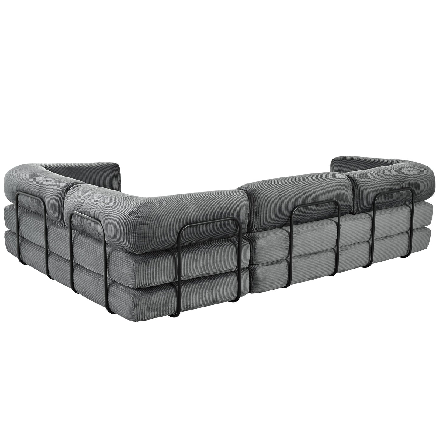 Modular L-Shaped Corduroy Sofa Bed Convertible Sectional 4-Seat Sofa with Wedge Cushions For Living Room Apartment