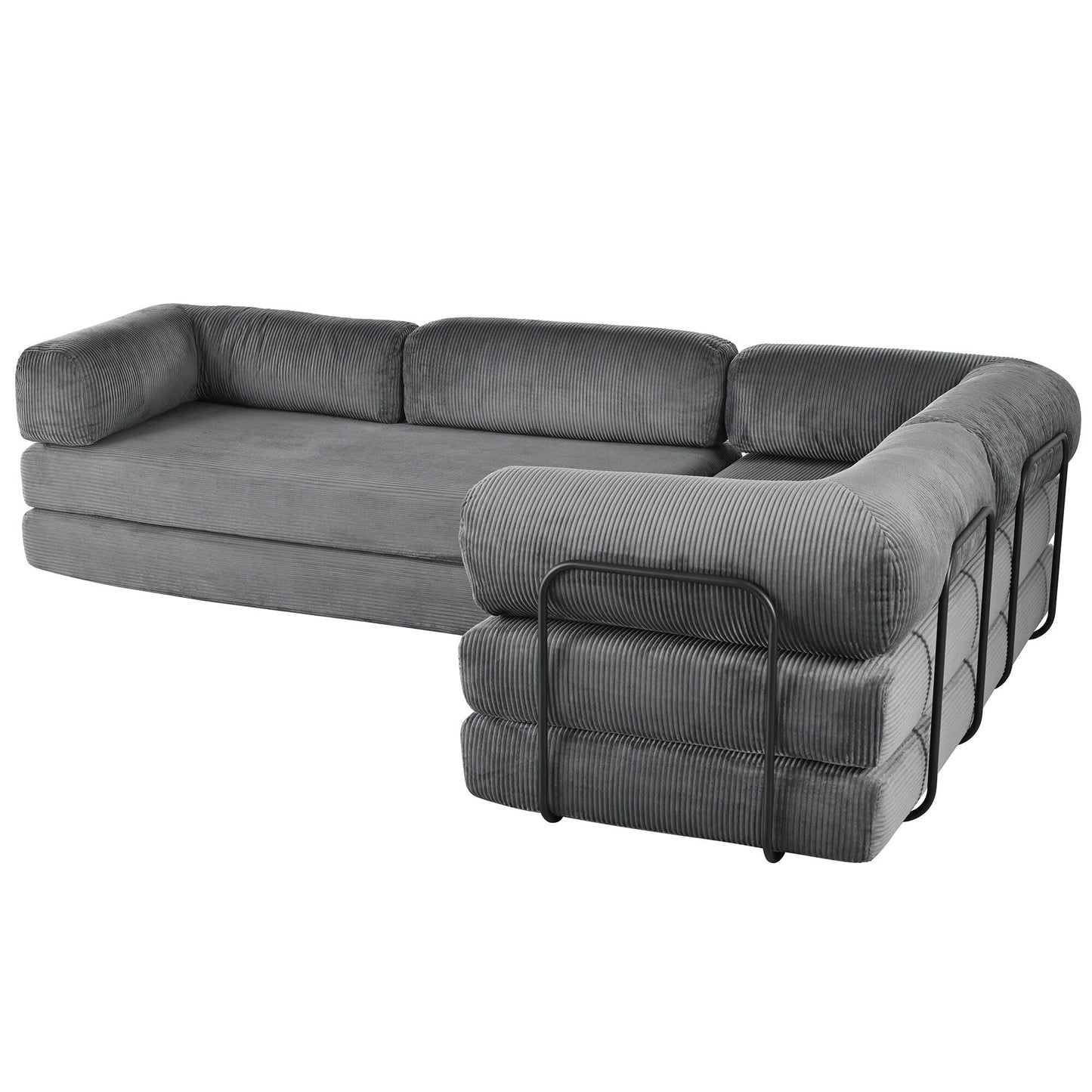 Modular L-Shaped Corduroy Sofa Bed Convertible Sectional 4-Seat Sofa with Wedge Cushions For Living Room Apartment
