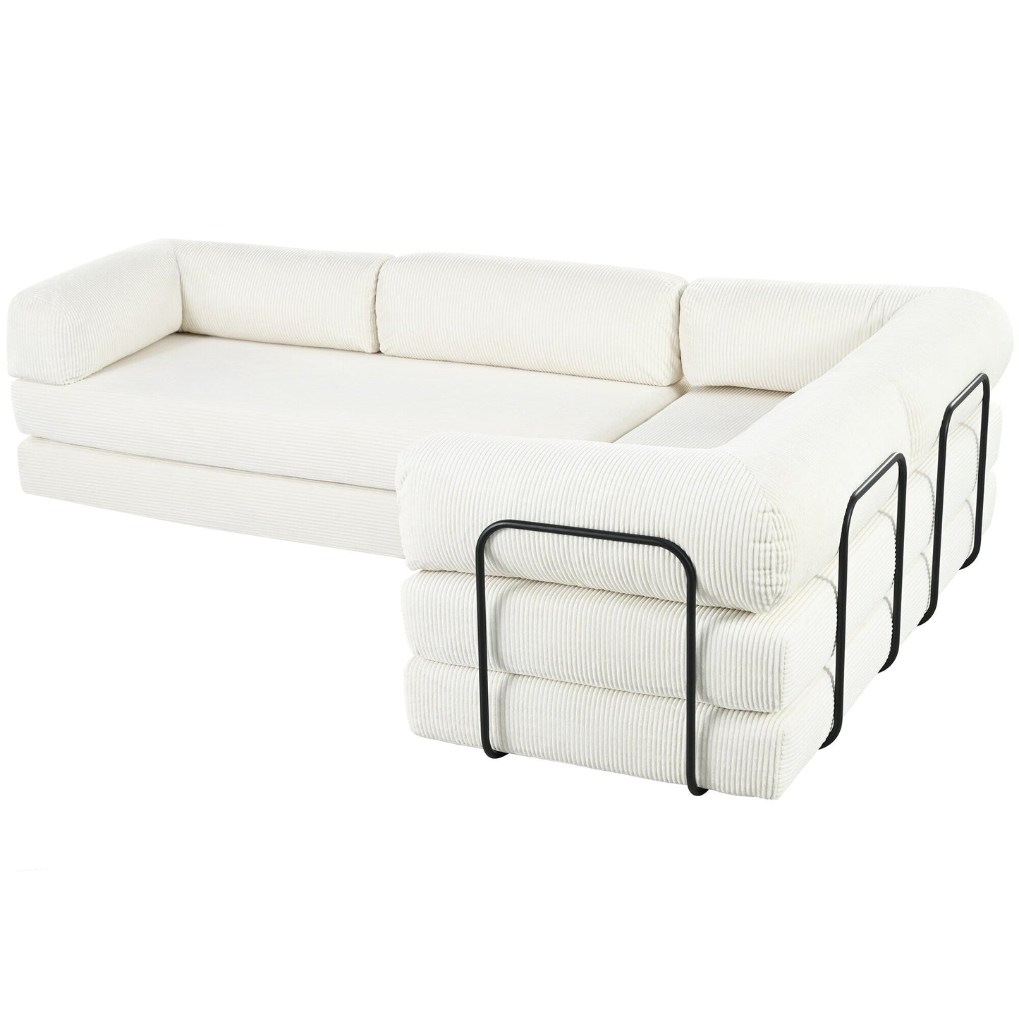 Modular L-Shaped Corduroy Sofa Bed Convertible Sectional 4-Seat Sofa with Wedge Cushions For Living Room Apartment