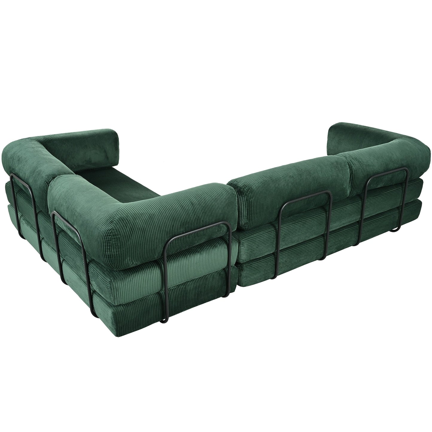 Modular L-Shaped Corduroy Sofa Bed Convertible Sectional 4-Seat Sofa with Wedge Cushions For Living Room Apartment