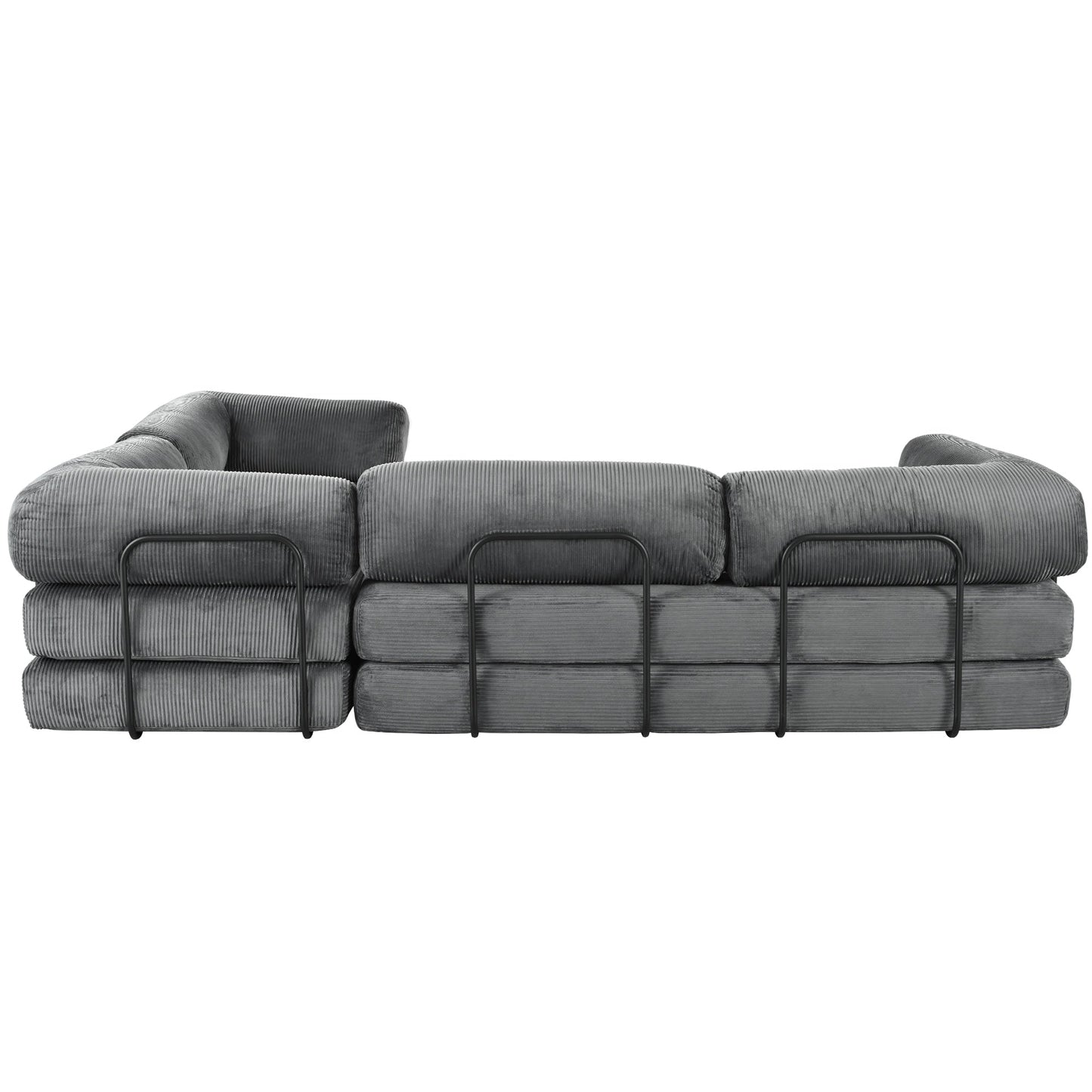 Modular L-Shaped Corduroy Sofa Bed Convertible Sectional 4-Seat Sofa with Wedge Cushions For Living Room Apartment