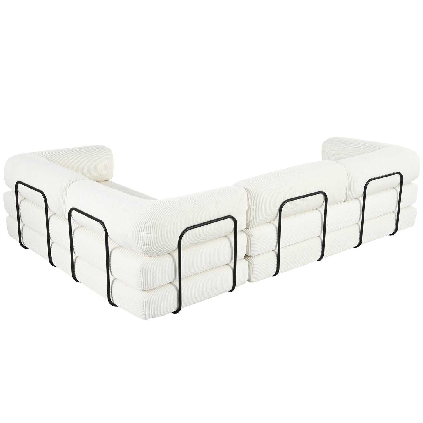 Modular L-Shaped Corduroy Sofa Bed Convertible Sectional 4-Seat Sofa with Wedge Cushions For Living Room Apartment