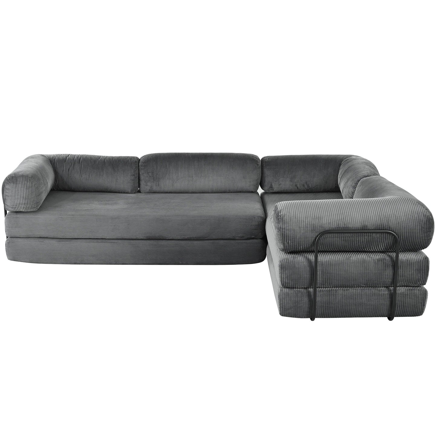 Modular L-Shaped Corduroy Sofa Bed Convertible Sectional 4-Seat Sofa with Wedge Cushions For Living Room Apartment