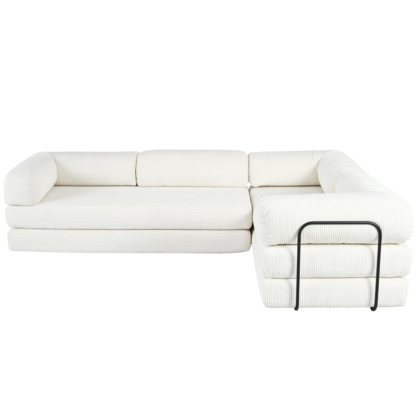 Modular L-Shaped Corduroy Sofa Bed Convertible Sectional 4-Seat Sofa with Wedge Cushions For Living Room Apartment
