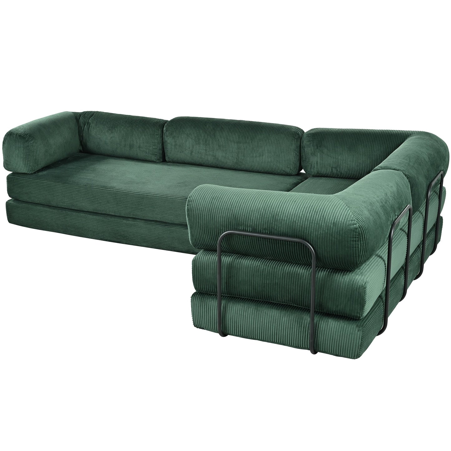 Modular L-Shaped Corduroy Sofa Bed Convertible Sectional 4-Seat Sofa with Wedge Cushions For Living Room Apartment