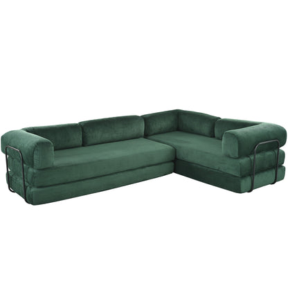 Modular L-Shaped Corduroy Sofa Bed Convertible Sectional 4-Seat Sofa with Wedge Cushions For Living Room Apartment