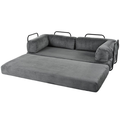 Modular L-Shaped Corduroy Sofa Bed Convertible Sectional 4-Seat Sofa with Wedge Cushions For Living Room Apartment