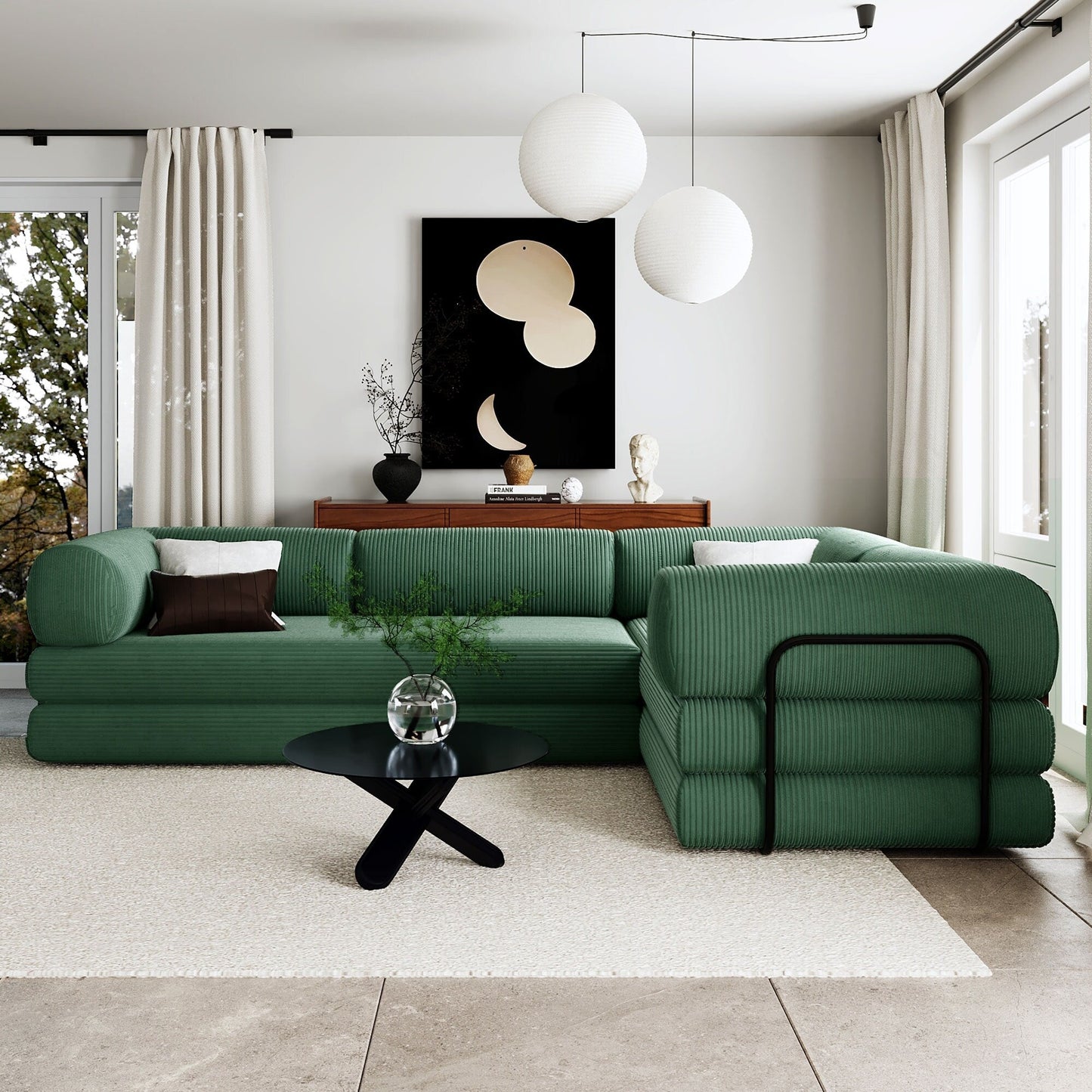 Modular L-Shaped Corduroy Sofa Bed Convertible Sectional 4-Seat Sofa with Wedge Cushions For Living Room Apartment