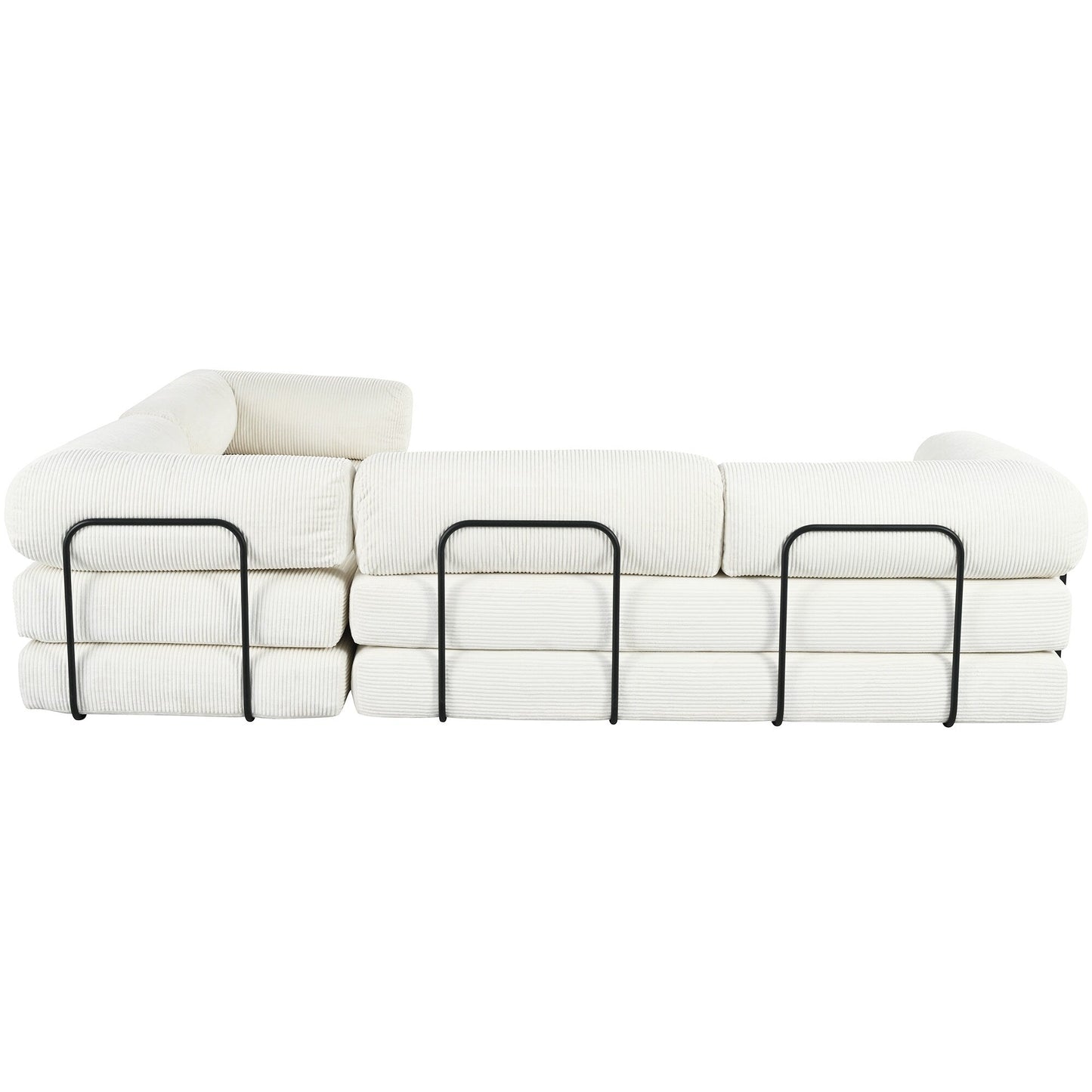 Modular L-Shaped Corduroy Sofa Bed Convertible Sectional 4-Seat Sofa with Wedge Cushions For Living Room Apartment