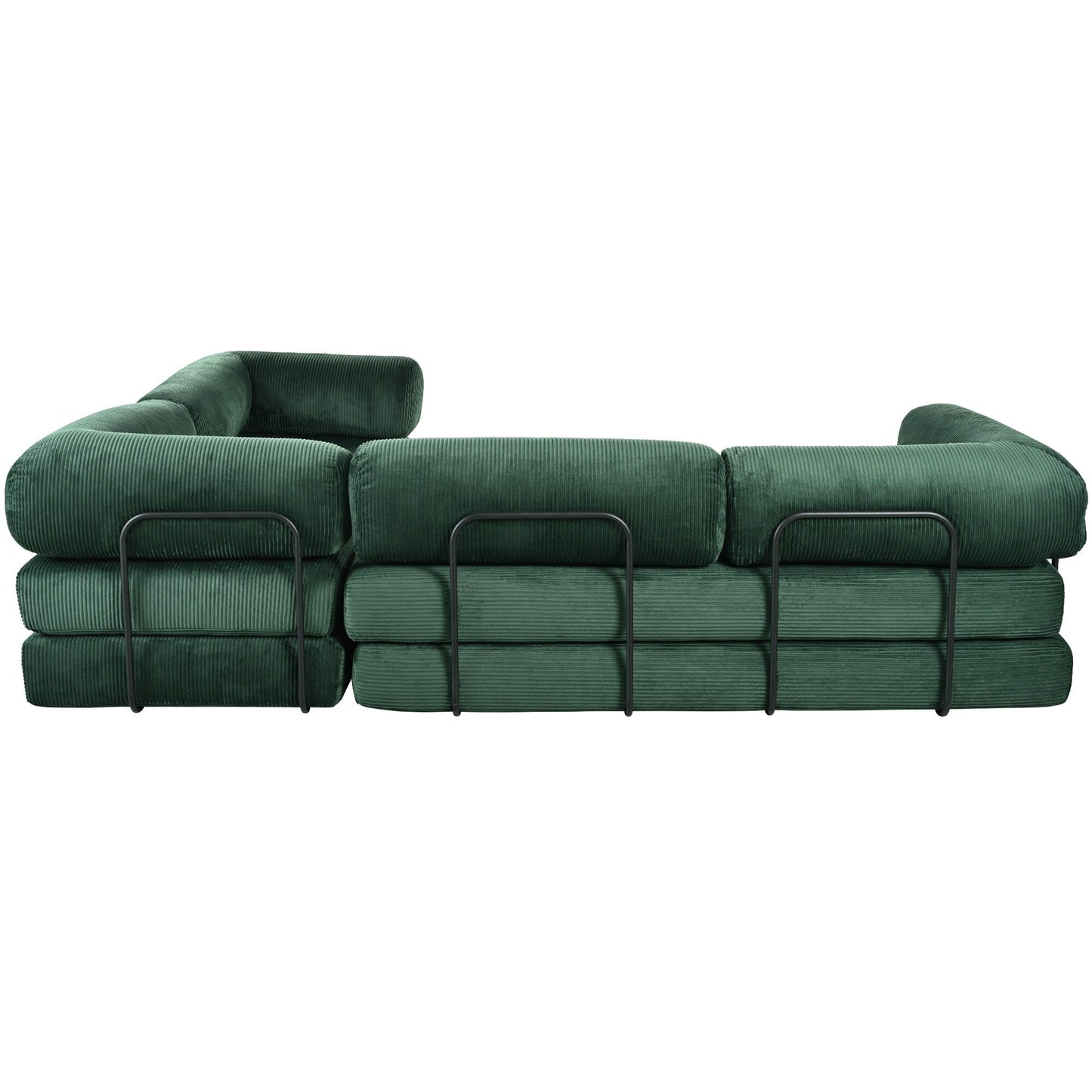 Modular L-Shaped Corduroy Sofa Bed Convertible Sectional 4-Seat Sofa with Wedge Cushions For Living Room Apartment