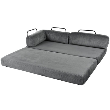 Modular L-Shaped Corduroy Sofa Bed Convertible Sectional 4-Seat Sofa with Wedge Cushions For Living Room Apartment