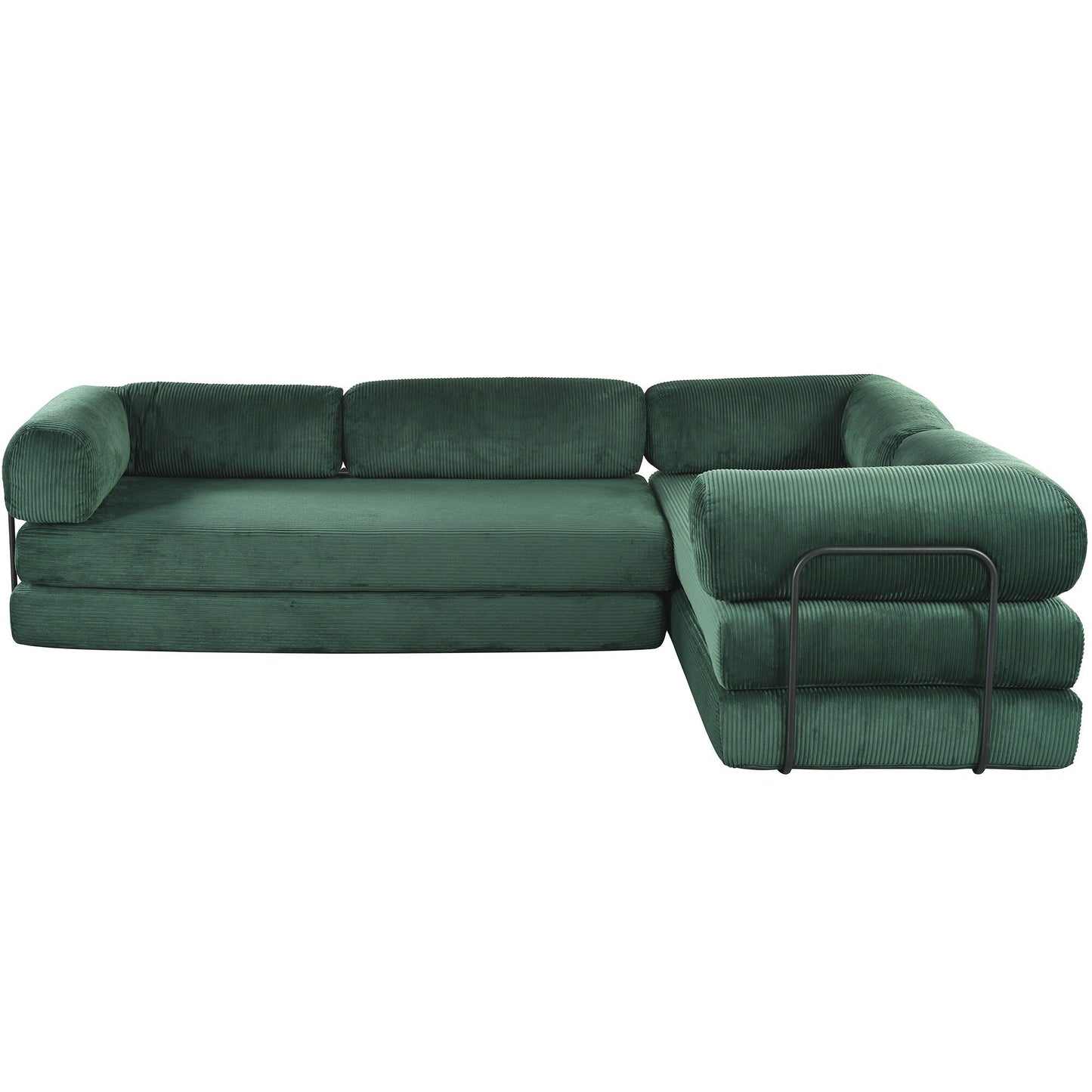 Modular L-Shaped Corduroy Sofa Bed Convertible Sectional 4-Seat Sofa with Wedge Cushions For Living Room Apartment