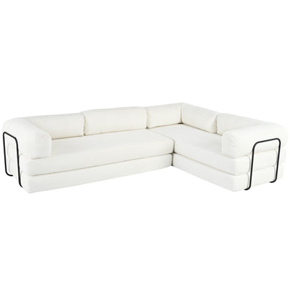 Modular L-Shaped Corduroy Sofa Bed Convertible Sectional 4-Seat Sofa with Wedge Cushions For Living Room Apartment