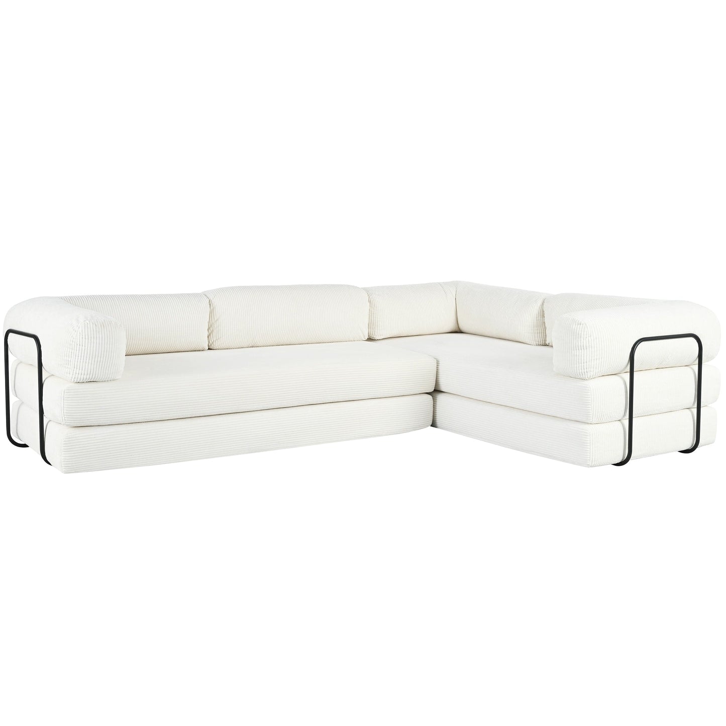 Modular L-Shaped Corduroy Sofa Bed Convertible Sectional 4-Seat Sofa with Wedge Cushions For Living Room Apartment