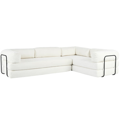 Modular L-Shaped Corduroy Sofa Bed Convertible Sectional 4-Seat Sofa with Wedge Cushions For Living Room Apartment