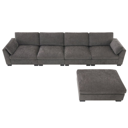 Modular L-Shaped Sectional Sofa with Foldable Table, Dual USB Charging, Side Storage Pockets and Movable Ottoman