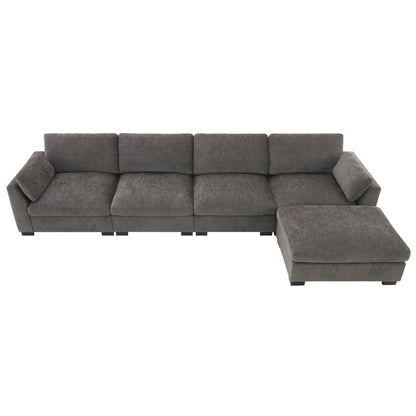 Modular L-Shaped Sectional Sofa with Foldable Table, Dual USB Charging, Side Storage Pockets and Movable Ottoman