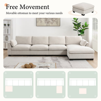 Modular L-Shaped Sectional Sofa with Foldable Table, Dual USB Charging, Side Storage Pockets and Movable Ottoman