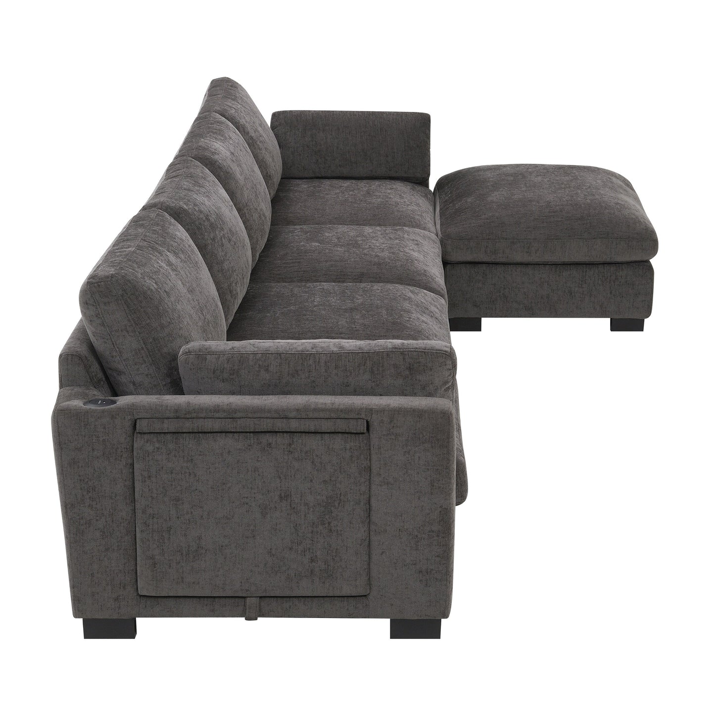 Modular L-Shaped Sectional Sofa with Foldable Table, Dual USB Charging, Side Storage Pockets and Movable Ottoman
