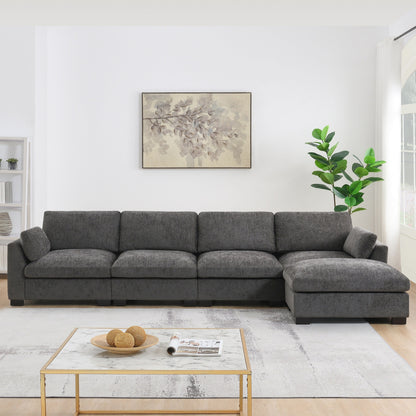 Modular L-Shaped Sectional Sofa with Foldable Table, Dual USB Charging, Side Storage Pockets and Movable Ottoman