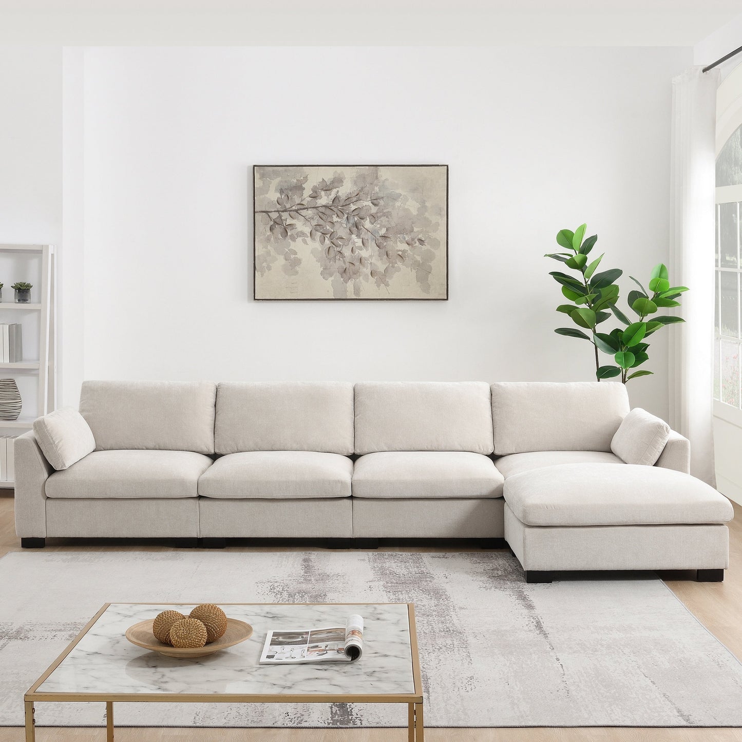 Modular L-Shaped Sectional Sofa with Foldable Table, Dual USB Charging, Side Storage Pockets and Movable Ottoman