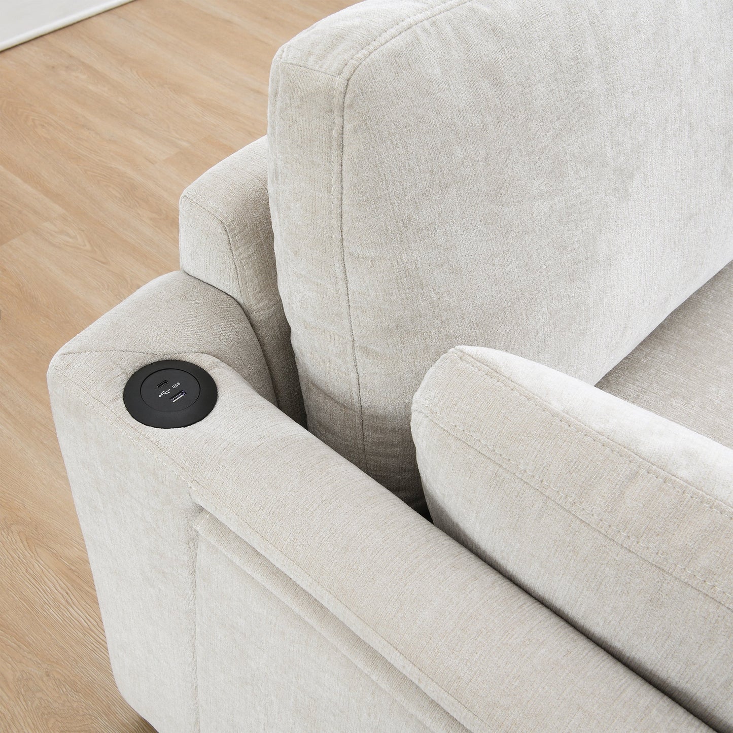 Modular L-Shaped Sectional Sofa with Foldable Table, Dual USB Charging, Side Storage Pockets and Movable Ottoman