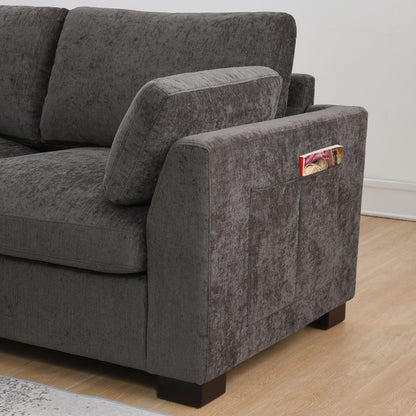 Modular L-Shaped Sectional Sofa with Foldable Table, Dual USB Charging, Side Storage Pockets and Movable Ottoman