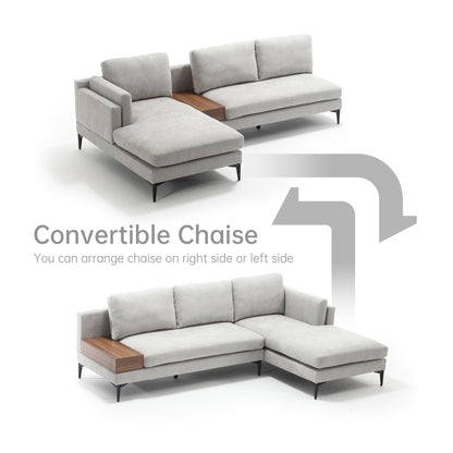 Modular L-shaped Sofa With a Reversible Design and Built-in Wooden Decorative Box