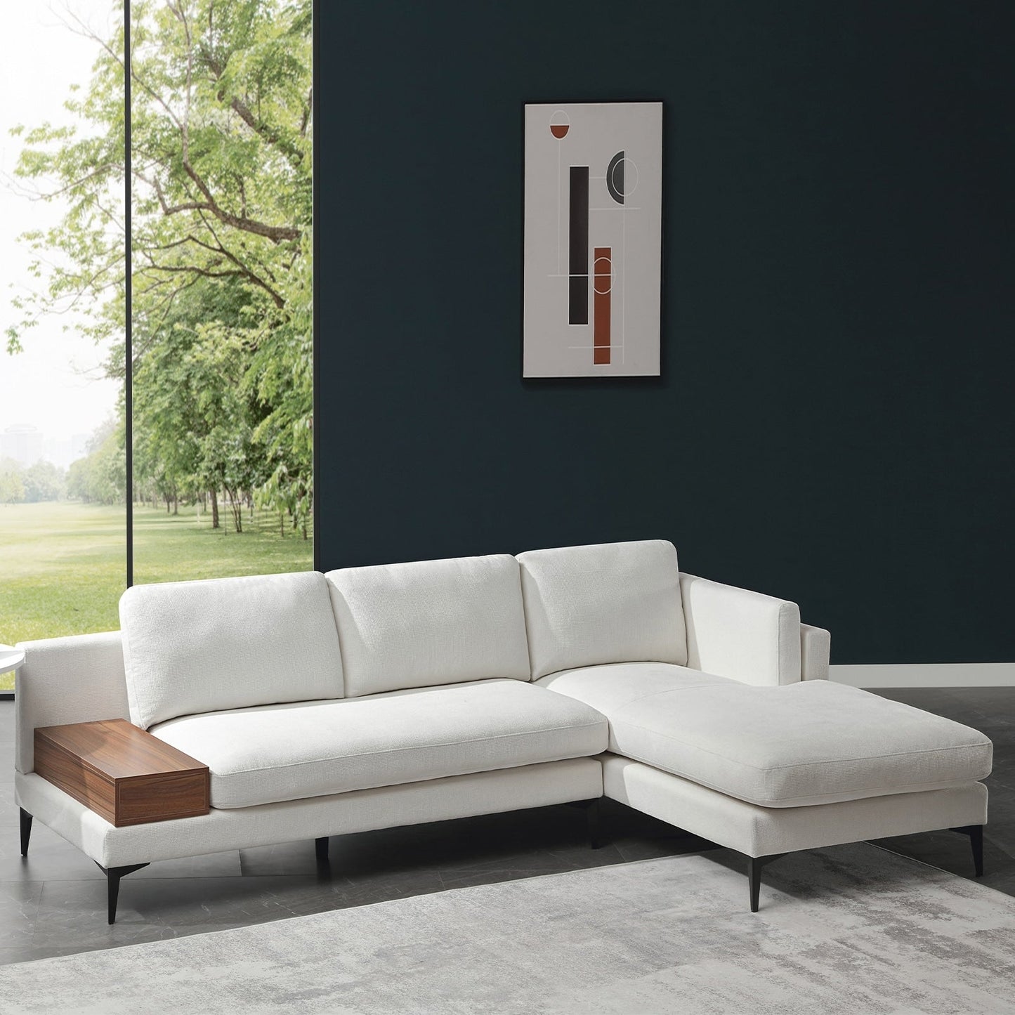 Modular L-shaped Sofa With a Reversible Design and Built-in Wooden Decorative Box