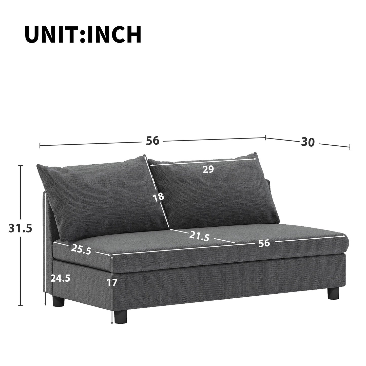Modular Piece--Loveseat, Part Of Sectional Sofa,Chenille,Minimalist Style,2 Colors,Not For Separate Use