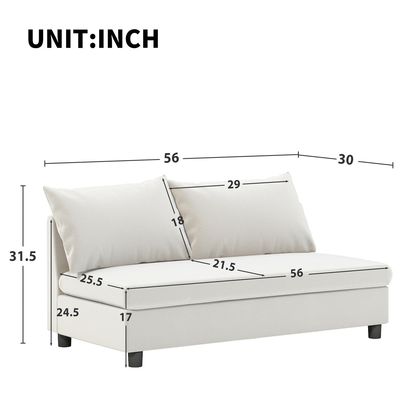 Modular Piece--Loveseat, Part Of Sectional Sofa,Chenille,Minimalist Style,2 Colors,Not For Separate Use