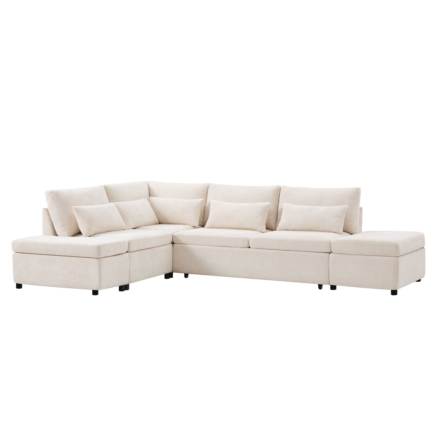 Modular Pull-Out Sectional Sofa Bed with Adjustable Charging Armrest and Storage Ottoman for Living Room Apartment