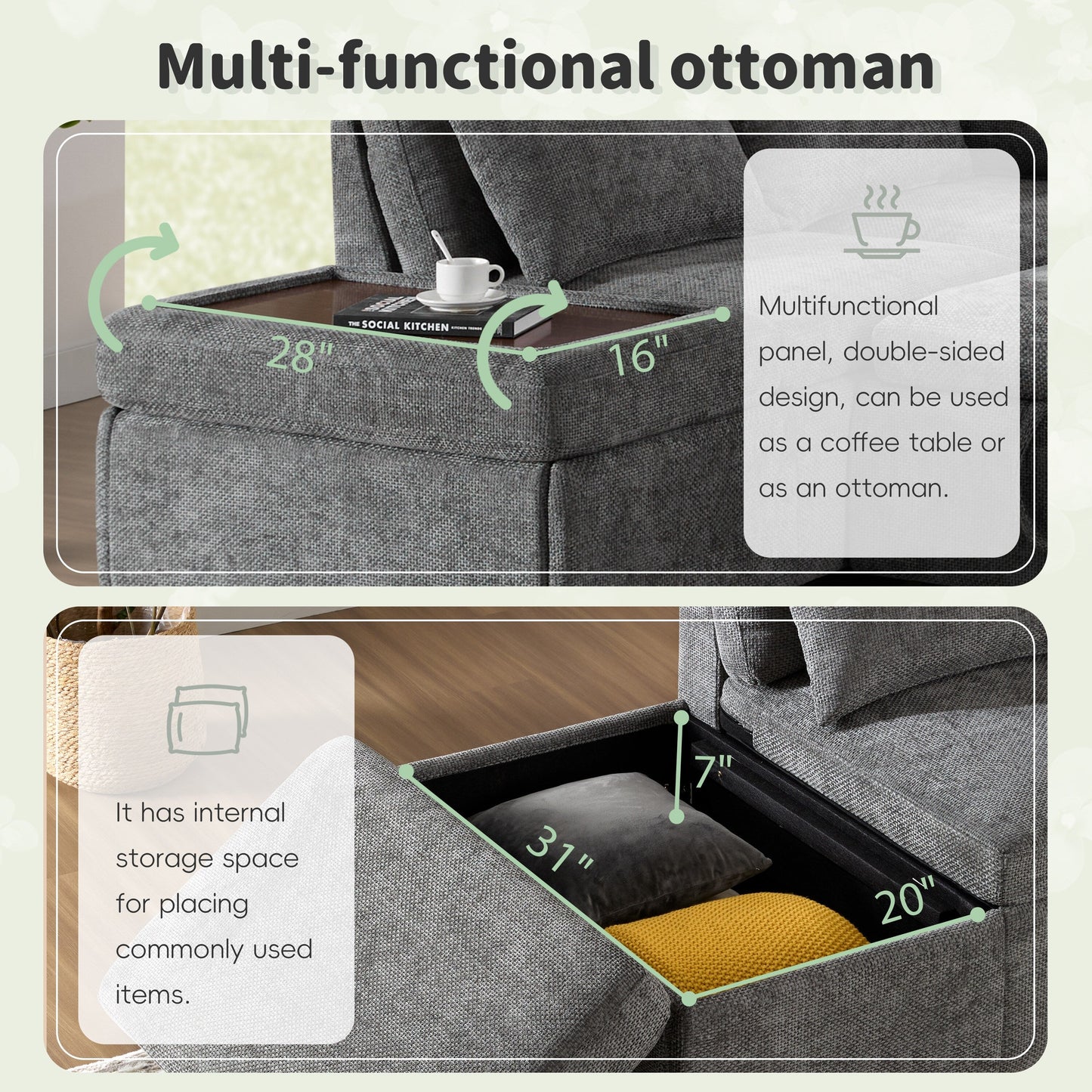 Modular Pull-Out Sectional Sofa Bed with Adjustable Charging Armrest and Storage Ottoman for Living Room Apartment