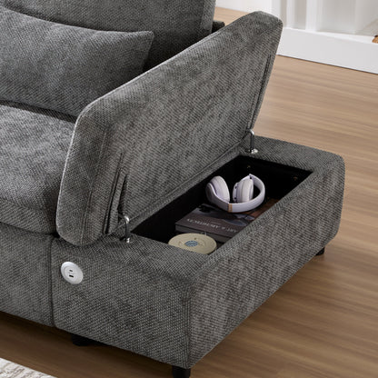 Modular Pull-Out Sectional Sofa Bed with Adjustable Charging Armrest and Storage Ottoman for Living Room Apartment