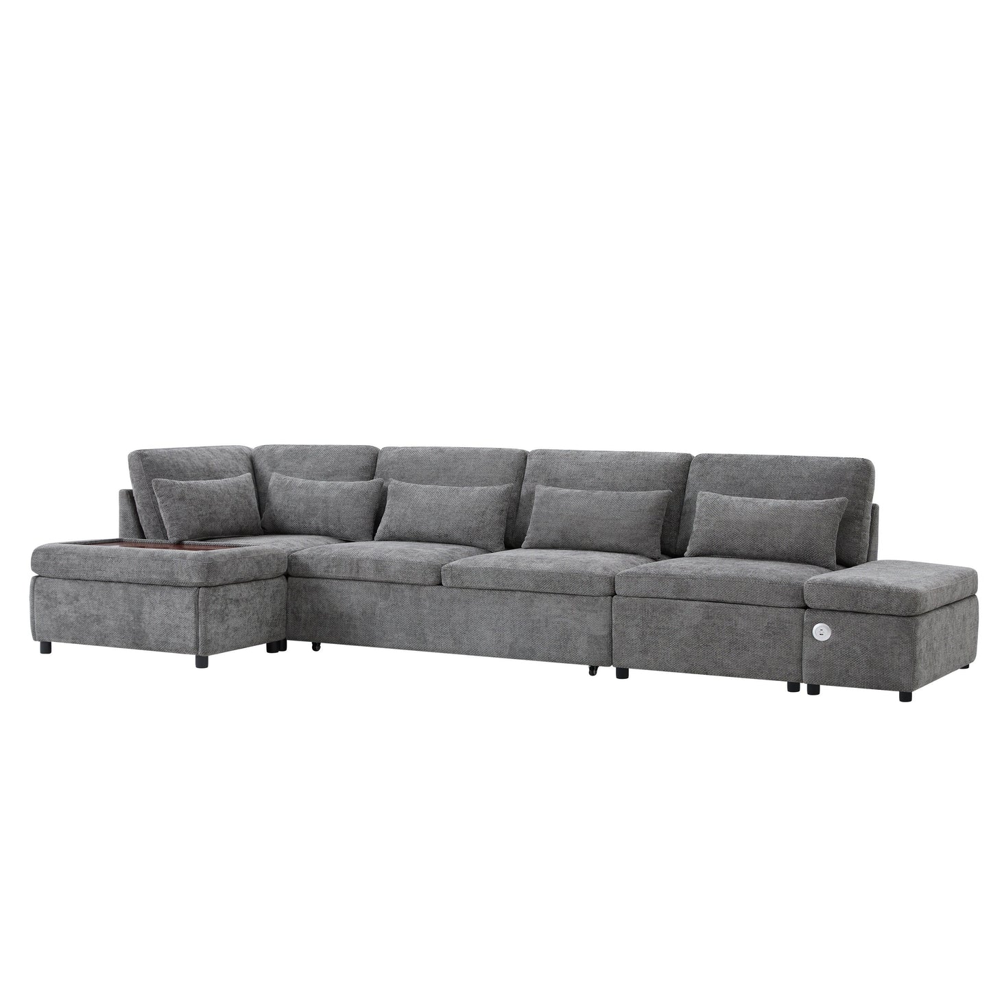 Modular Pull-Out Sectional Sofa Bed with Adjustable Charging Armrest and Storage Ottoman for Living Room Apartment