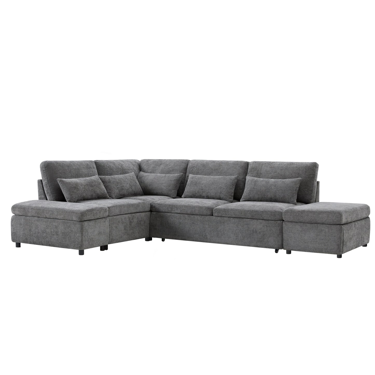 Modular Pull-Out Sectional Sofa Bed with Adjustable Charging Armrest and Storage Ottoman for Living Room Apartment