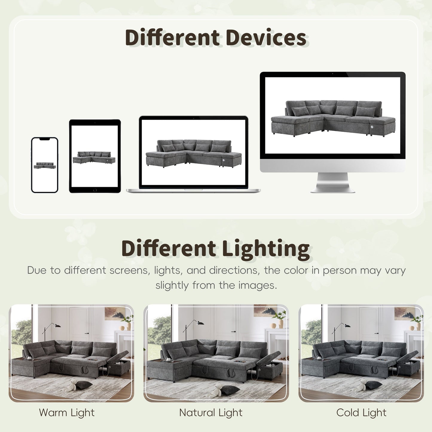 Modular Pull-Out Sectional Sofa Bed with Adjustable Charging Armrest and Storage Ottoman for Living Room Apartment