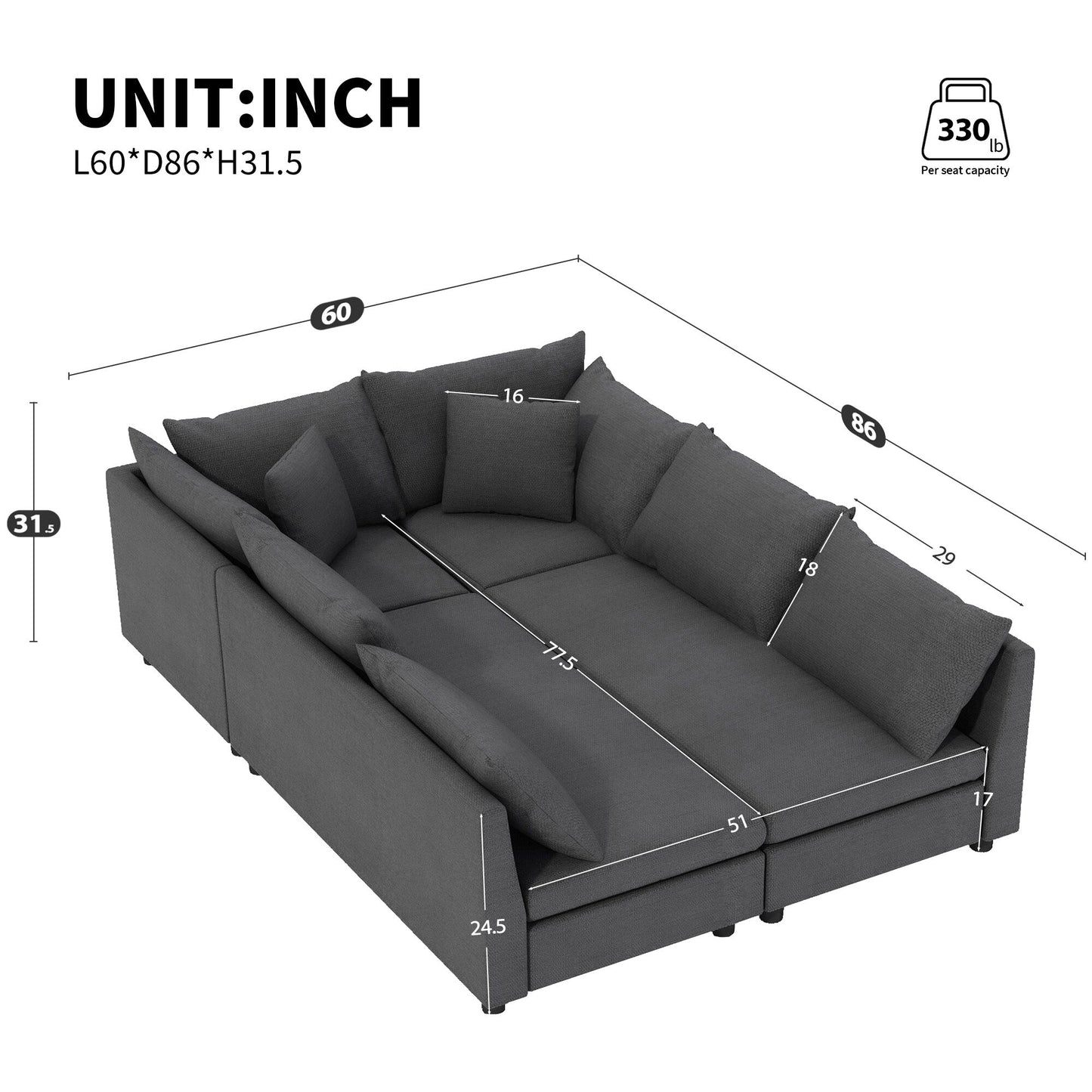 Modular Sectional Sofa Bed,Chenille Couch Set With Pillows,Free Combination,Convertible Sofa