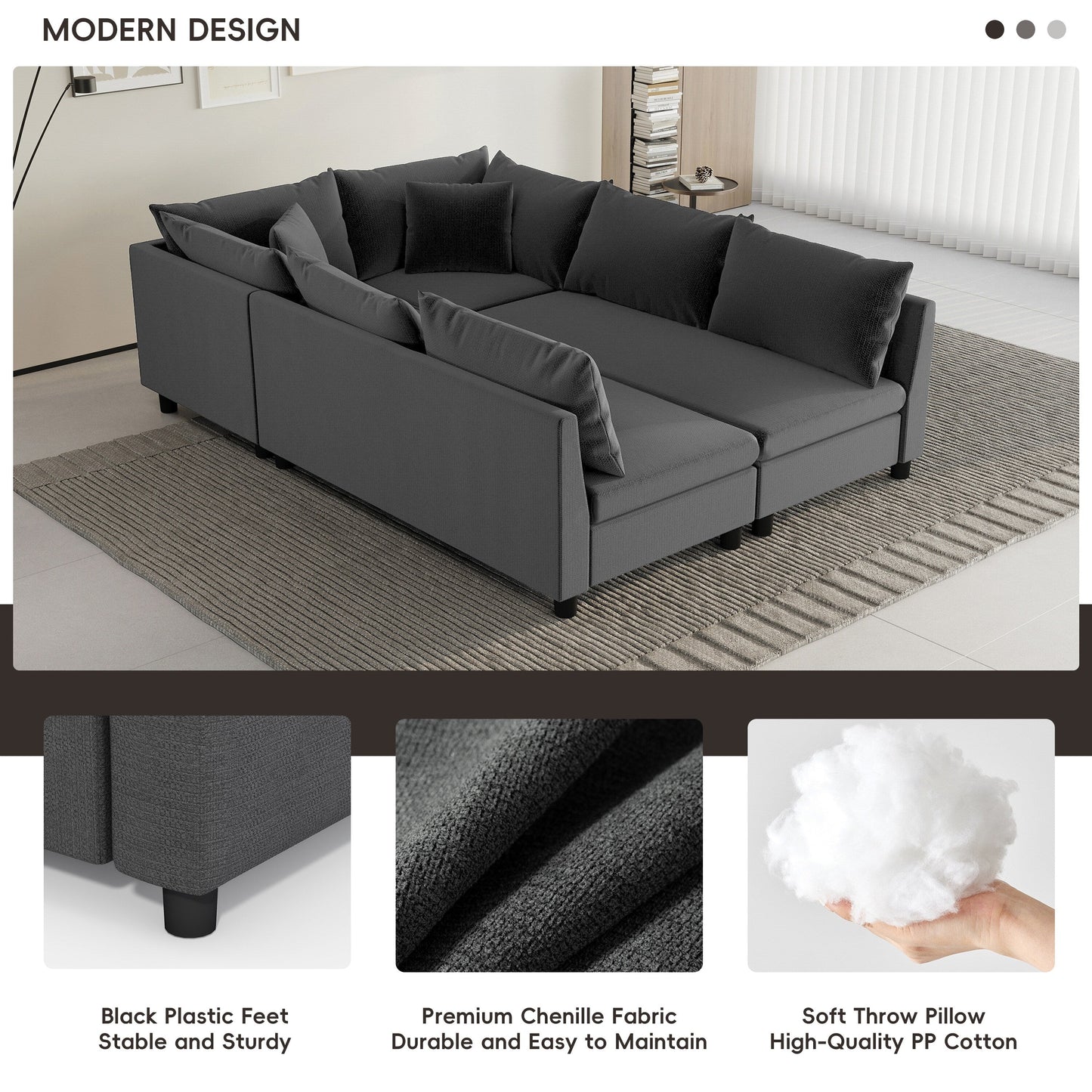 Modular Sectional Sofa Bed,Chenille Couch Set With Pillows,Free Combination,Convertible Sofa