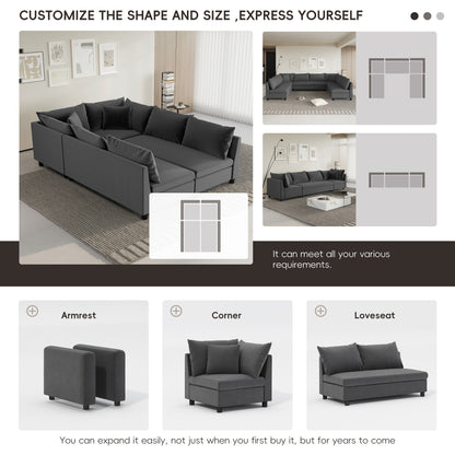 Modular Sectional Sofa Bed,Chenille Couch Set With Pillows,Free Combination,Convertible Sofa