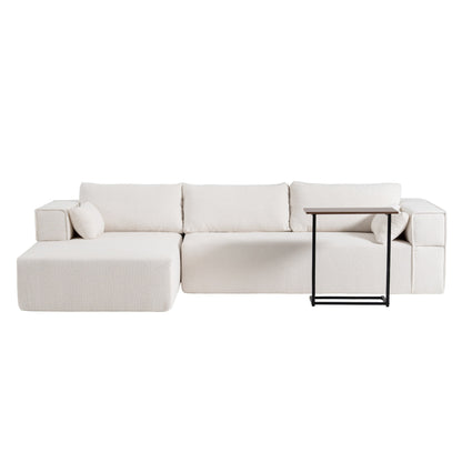 Modular Sectional Sofa With Free Side Table,Wide Seat,Fully Compressed,Wrinkle-Resistant Boucle Fabric Couch With Chaise