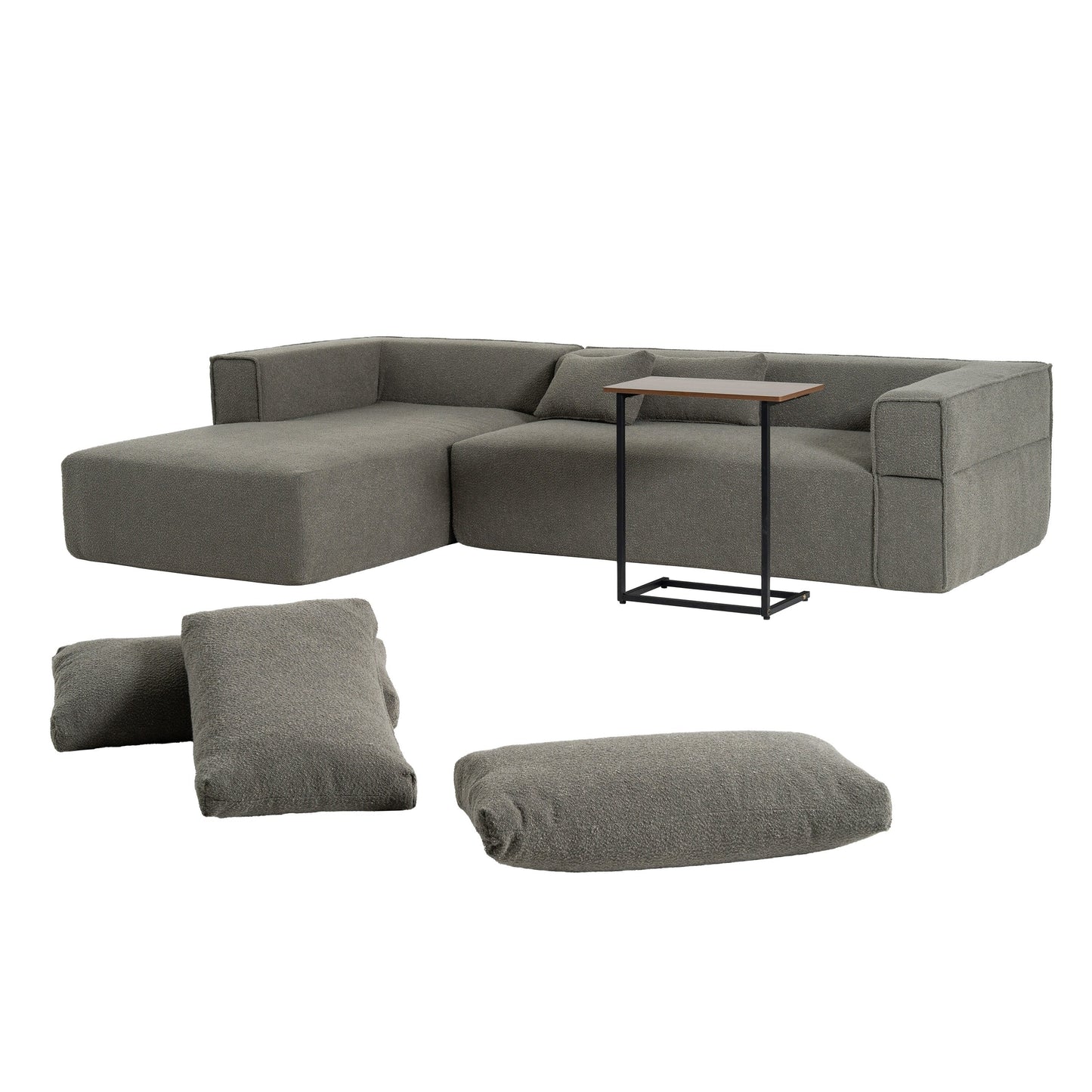 Modular Sectional Sofa With Free Side Table,Wide Seat,Fully Compressed,Wrinkle-Resistant Boucle Fabric Couch With Chaise