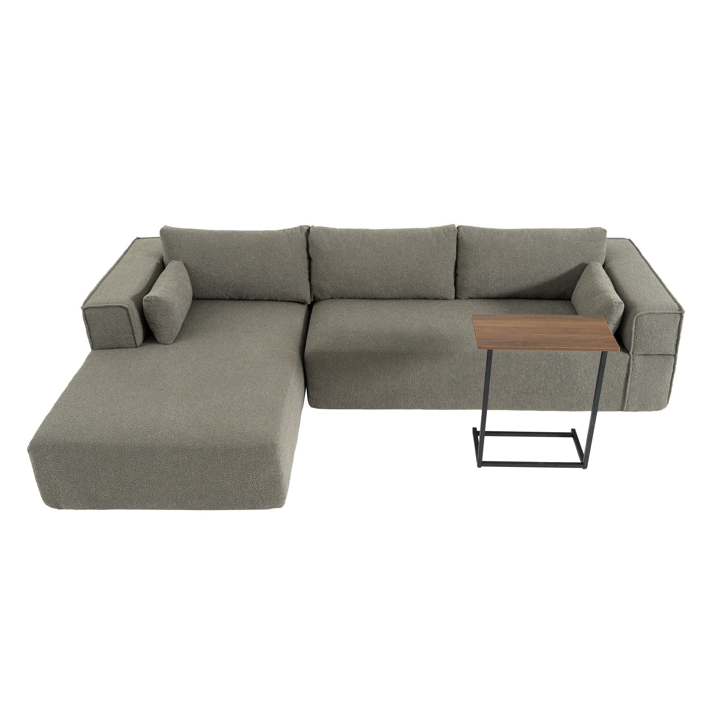 Modular Sectional Sofa With Free Side Table,Wide Seat,Fully Compressed,Wrinkle-Resistant Boucle Fabric Couch With Chaise